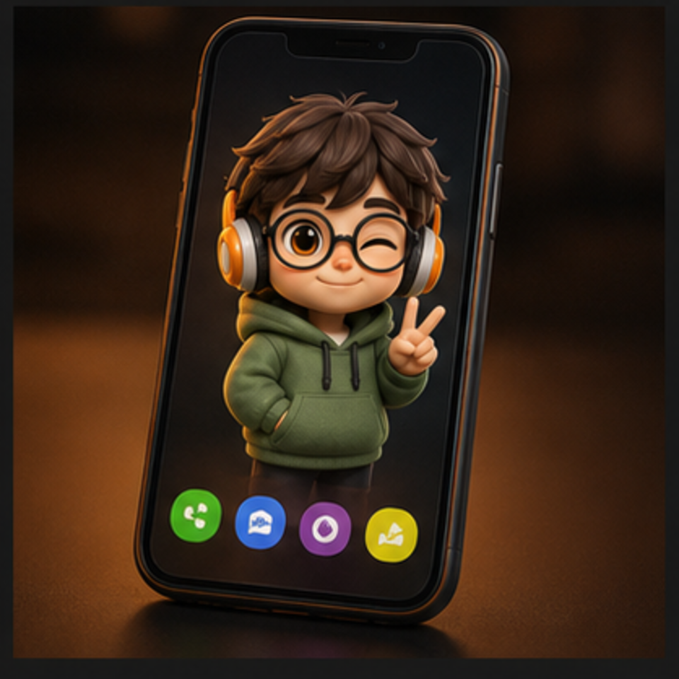 A generated 3D figurine displayed on a phone for sharing